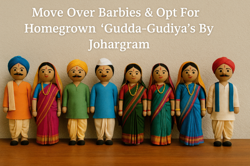 Johargram Gudda-Gudiya dolls in traditional red and white sarees with tribal cultural attire from Jharkhand
